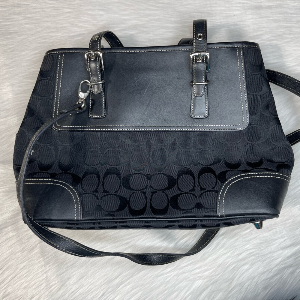 Coach Black Shoulder Bag with Monogram and Leather Accents 👜 Model 6892